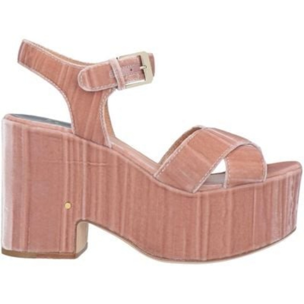 LAURENCE DACADE Helissa Pink Velvet Leather Platform Sandals Heels sz 41